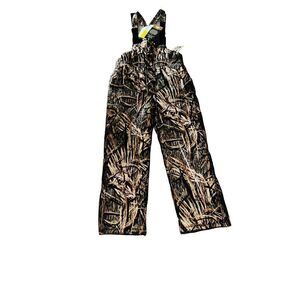 Game hide hunting bib overalls camo brown leaf youth size XL water proof, Heat t